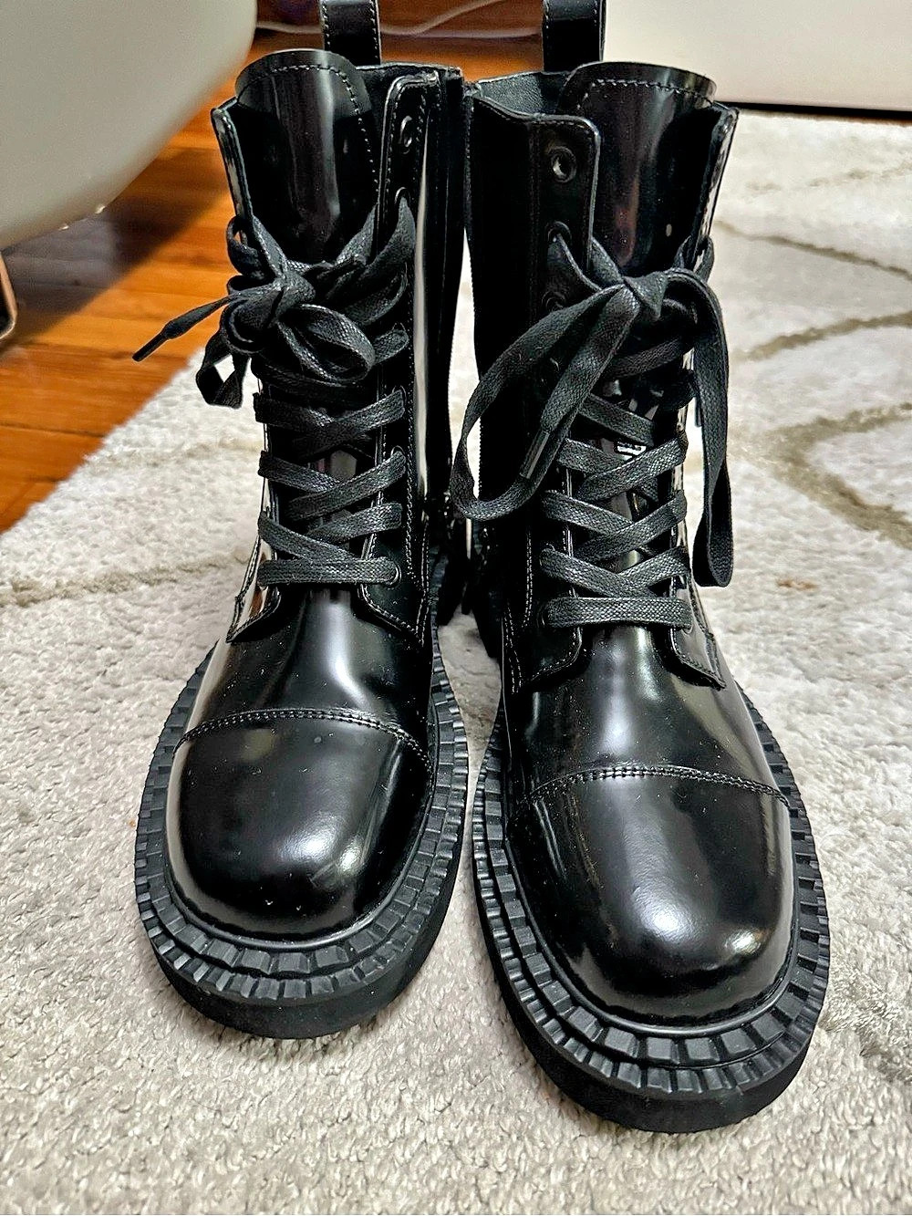 Brushed Leather Lace-Up Booties Black